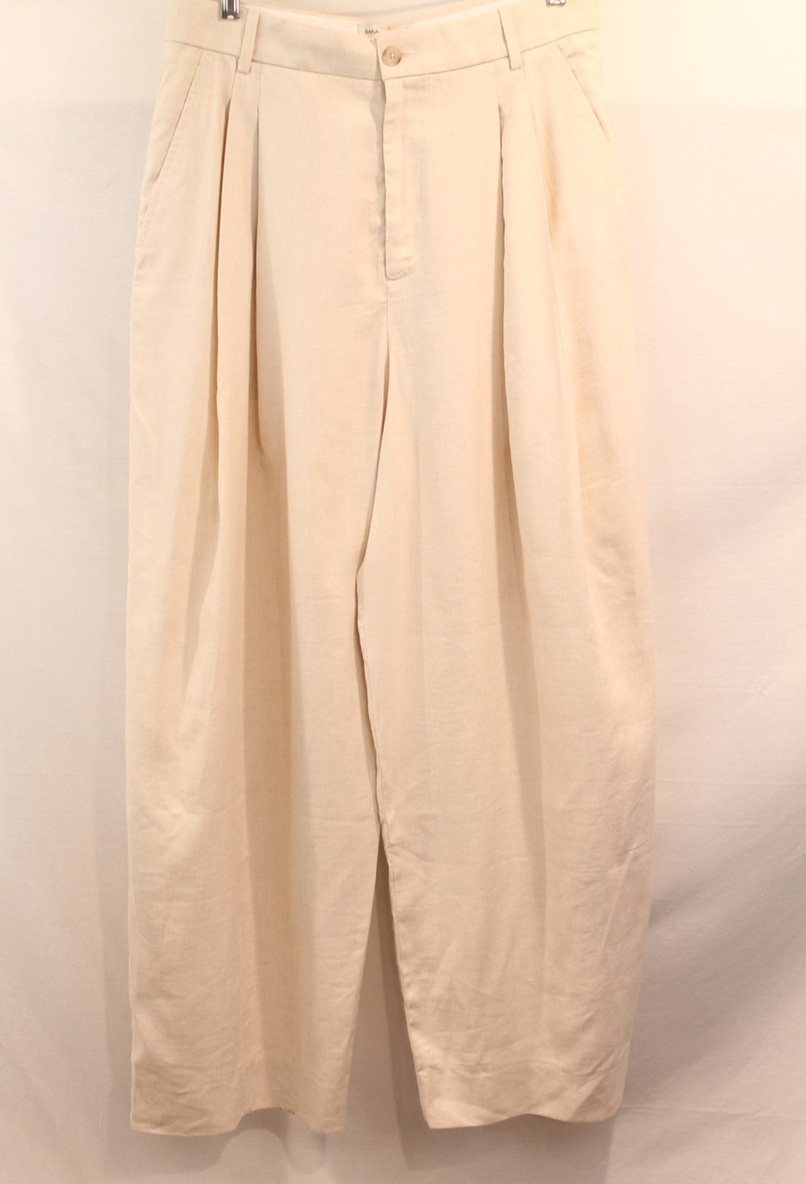 Banana Republic Linen Blend Pleated Wide Leg Pants Womens 10 Beige High Rise